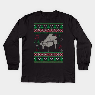 Piano Ugly Christmas Sweater Gifts For Music Lover Kids Long Sleeve T-Shirt